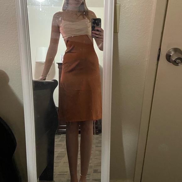 Silk pink and brown dress bought for a wedding but never worn - Picture 4 of 5